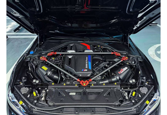 Speedtune Dry Carbon Fiber Engine Bonnet Hood Engine Strut Brace Tower Bar For BMW G80 M3 G82 G83 M4