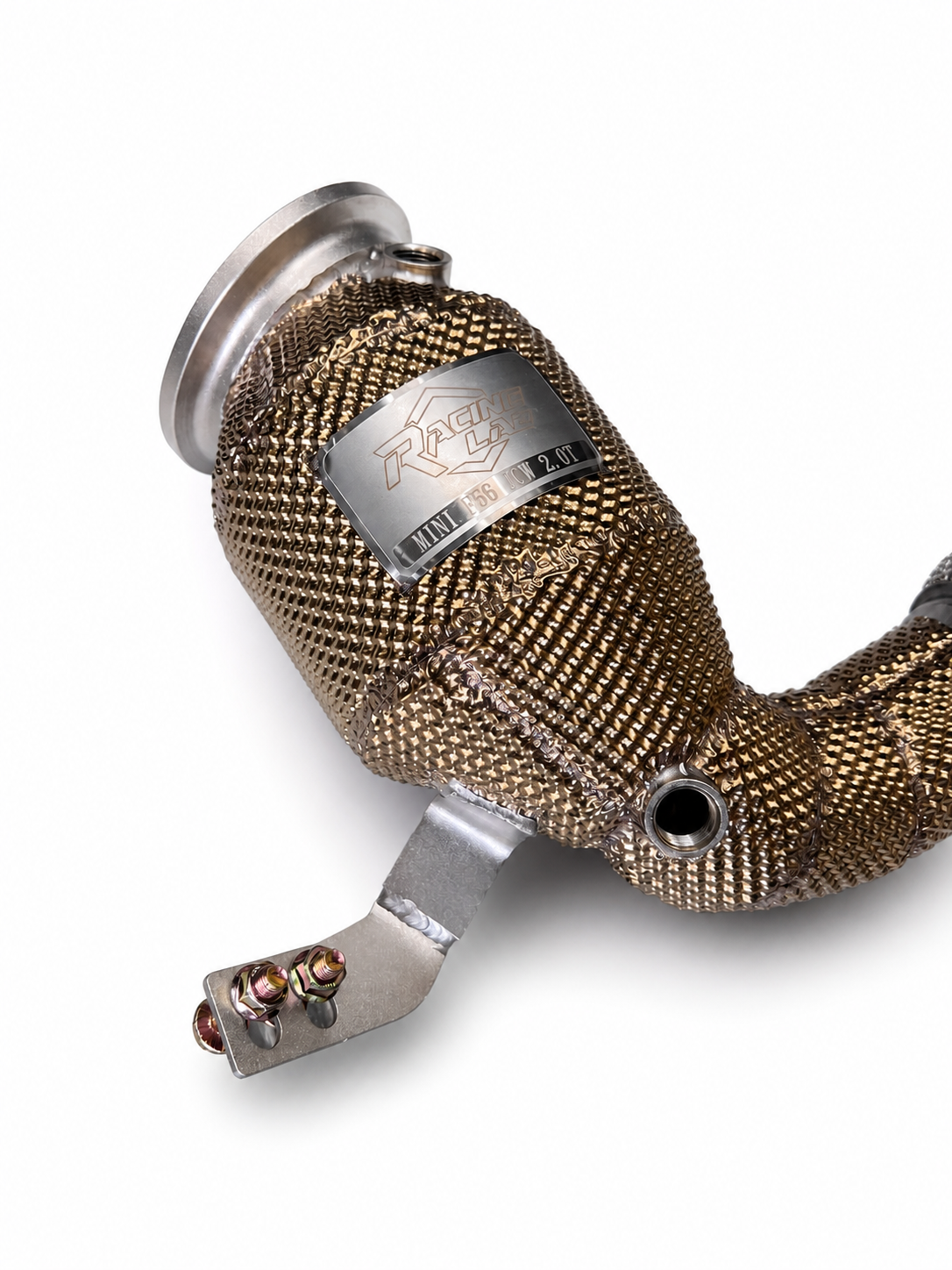 MINI F56 JCW B48 200-Cell High-Flow Catted Downpipe with Gold Heat Shield
