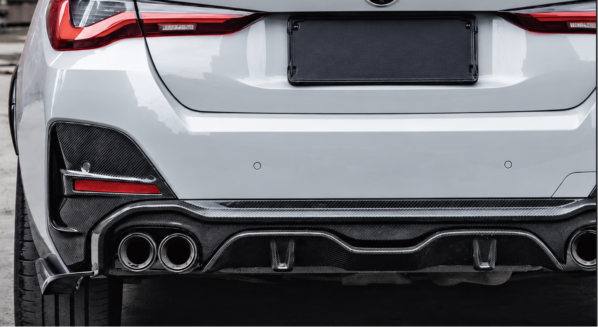 BMW G26 4 Series Pre-Preg Dry Carbon Rear Bumper Trim Inserts