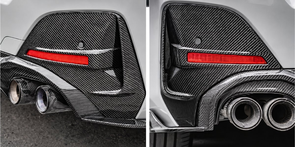 BMW G26 4 Series Pre-Preg Dry Carbon Rear Bumper Trim Inserts